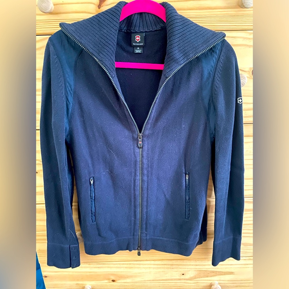 Victorinox navy blue full zip knit Swiss Army sweater jacket size m